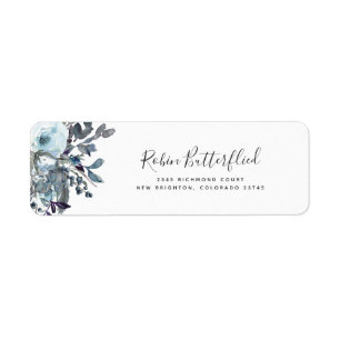 Étiquette Élégant Blue Floral Adresse de retour