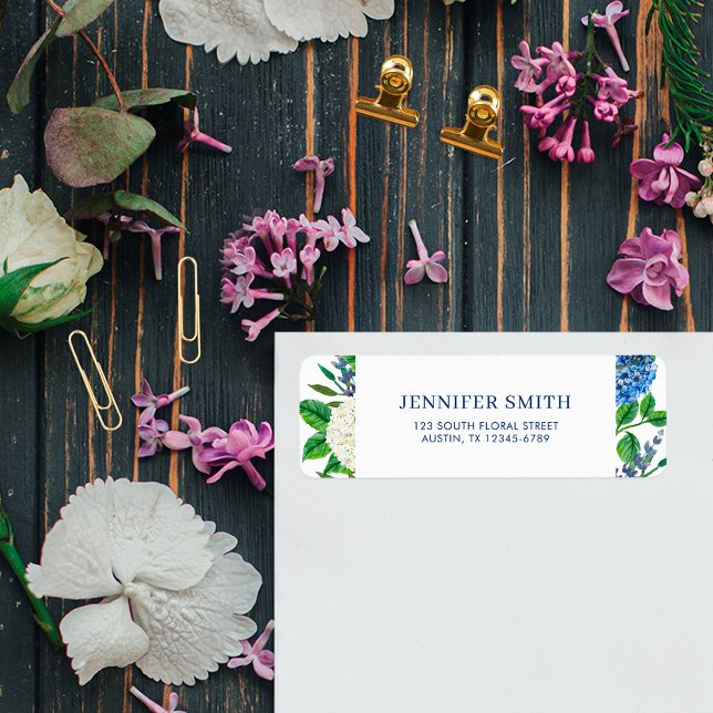 Étiquette Elegant Blue Hydrangea Baby shower Adresse de reto (Créateur téléchargé)