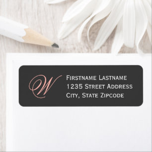 Étiquette Elegant Blush Black Script Monogramme Adresse de r