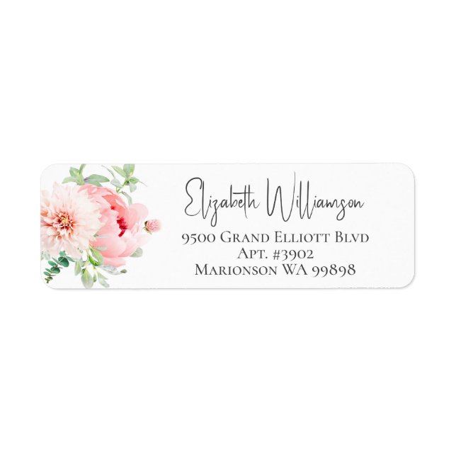 Étiquette Élégant Blush rose & blanc Floral Adresse de retou (Devant)