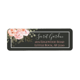 Étiquette Élégant Blush rose Floral Rose Adresse moderne