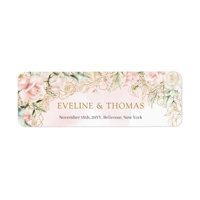 Étiquette Elégant boho blush parties scintillant or floral s (Devant)