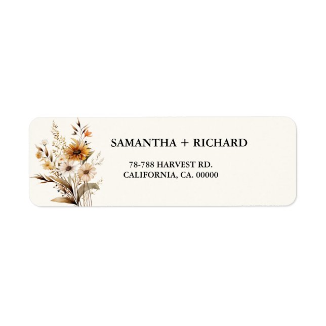 Étiquette Elegant Boho Fleur sauvage couple retour adresse é (Devant)