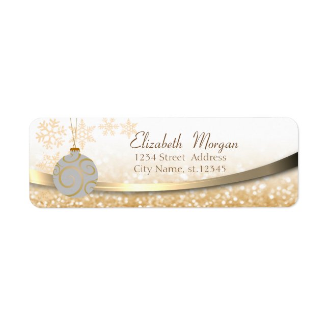 Étiquette Élégant Bokeh, Balle de Noël, Snowflakes (Devant)