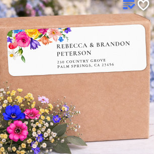 Étiquette Élégant Bold Floral Mariage Aquarelle Coloré