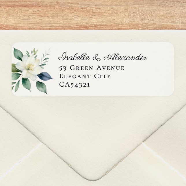 Étiquette Elegant Botanical Floral Greenery Wedding (Elegant wedding address labels with white floral and greenery motif in a watercolor style)