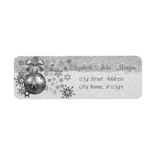 Étiquette Élégant, Boules de Noël, Flammes de neige, Glitter (Devant)