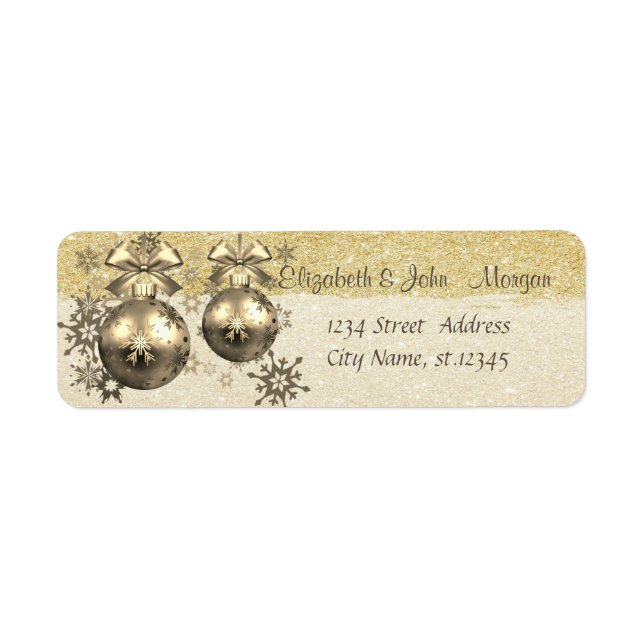 Étiquette Élégant, Boules de Noël, Flammes de neige, Glitter (Devant)