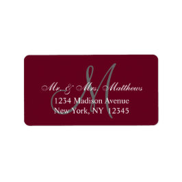 Étiquette Elegant Bourgogne Grey Monogramme Mariage Adresse