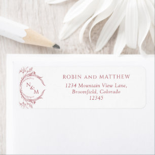 Étiquette Elegant Bourgogne Monogram Mariage Adresse de reto