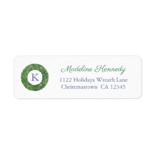 Étiquette Elegant Boxwood Monogram Holidays Adresse de retou