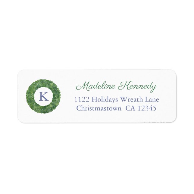 Étiquette Elegant Boxwood Monogram Holidays Adresse de retou (Devant)