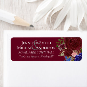 Étiquette Élégant budget Burgundy Blue Floral Mariage