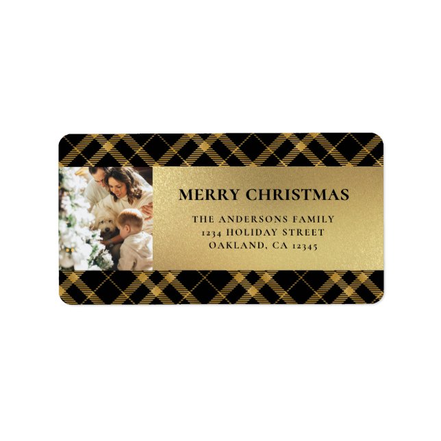 Étiquette Élégant Buffle d'or moderne Plaid Noël (Devant)