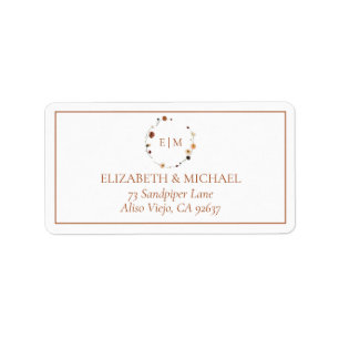 Étiquette Élégant Burnt Orange Floral Crest Monogramme Adres