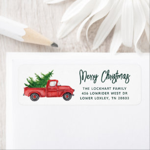 Étiquette Élégant Camion Rouge Noël Holiday Adresse de retou