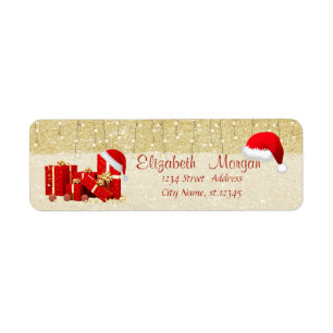 Étiquette Élégant, Chapeau de Père Noël, Présents, Glitterie