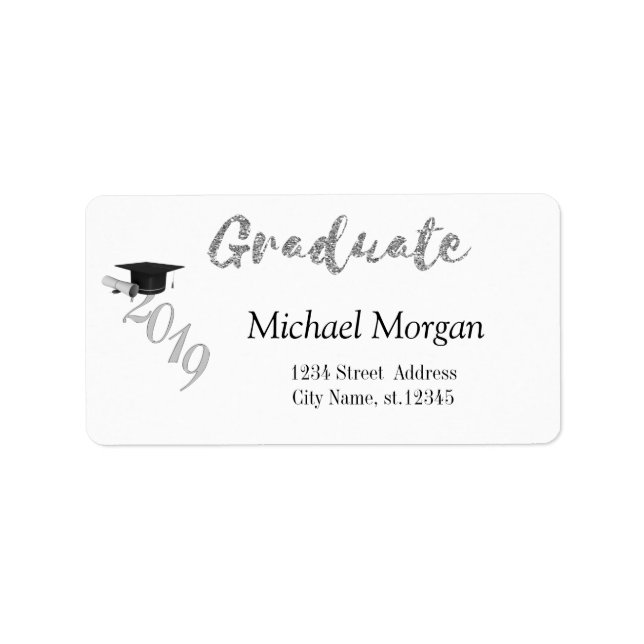 Étiquette Élégant Chapeau de Remise des Diplômes en Argent (Devant)