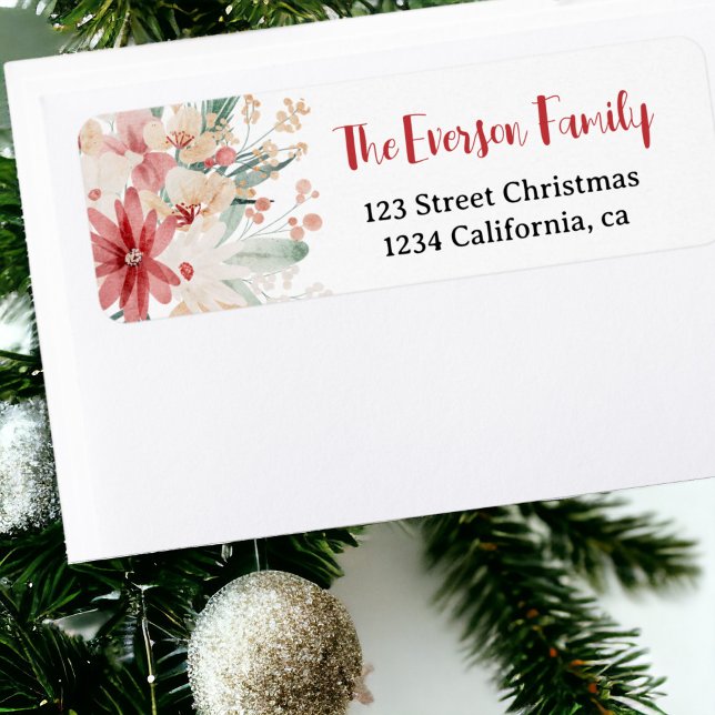 Étiquette Élégant chic Aquarelle douce Fleur Noël (Elegant chic Soft Watercolor Floral Christmas Label)