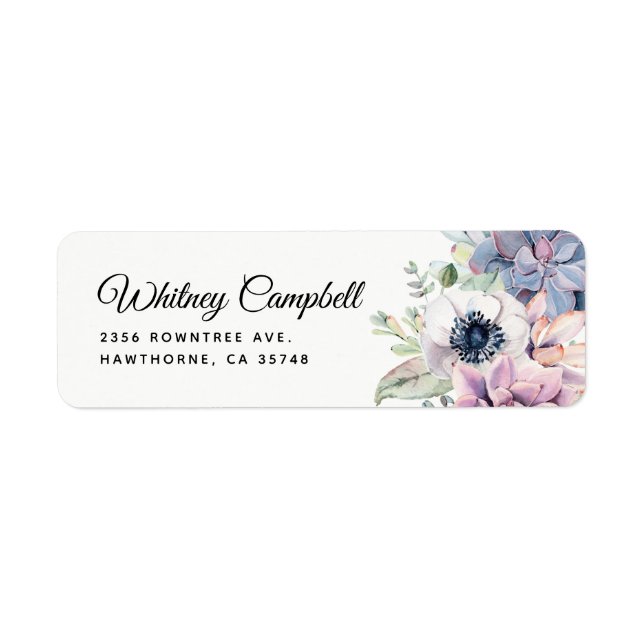 Étiquette Elégant Chic Aquarelle Florales Succulentes (Devant)