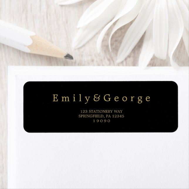 Étiquette Elegant Chic Black And Gold Mariage Adresse de ret (En situation)
