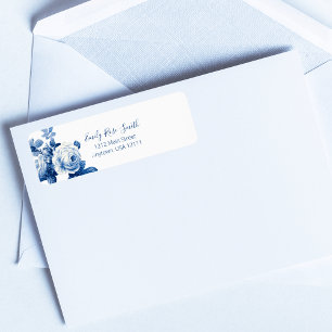 Étiquette Elégant Chic Blue Roses Vintages