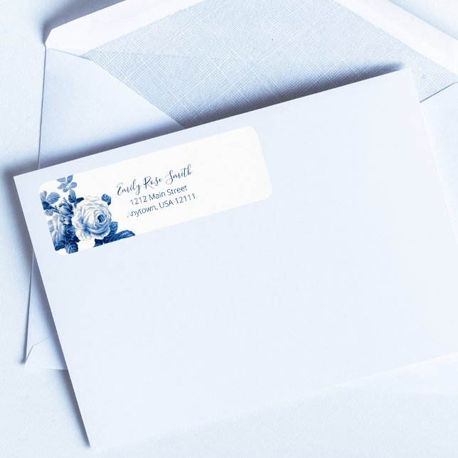 Étiquette Elégant Chic Blue Roses Vintages (Créateur téléchargé)