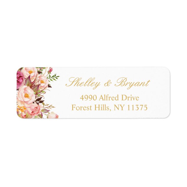 Étiquette Élégant Chic Blush rose Floral Mariage or (Devant)