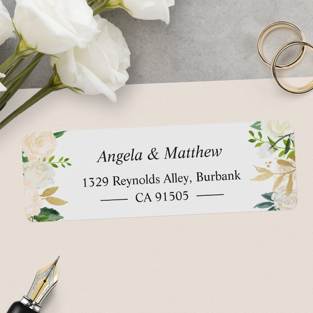 Étiquette Élégant Chic Cream Or Botanique Floral (Make your envelopes stand out with these chic and customizable address labels.)