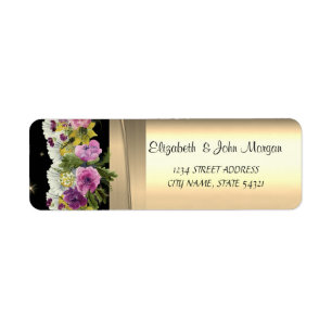 Étiquette Elegant  Chic ,Faux Gold,Black, Flowers