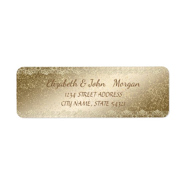 Étiquette Elégant Chic Luxe, Faux Gold, Dentelle, Confetti (Devant)