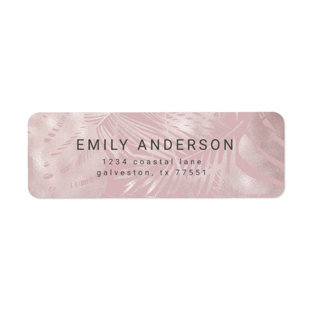 Étiquette Élégant chic rose d'or fausse feuille adresse de r (Devant)