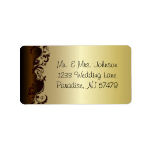 Étiquette Élégant Chocolat Brown et or Mariage floral
