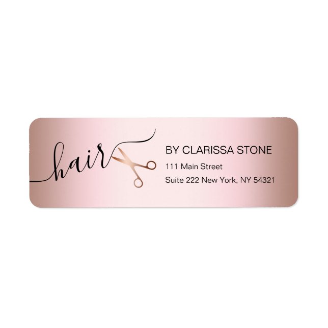 Étiquette Elégant ciseaux d'or rose moderne coiffeur (Devant)