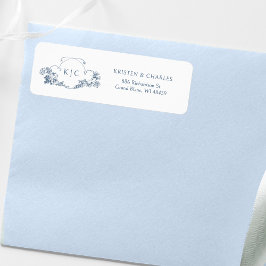 Étiquette Élégant classique Dusty Bleu Français Floral Crest