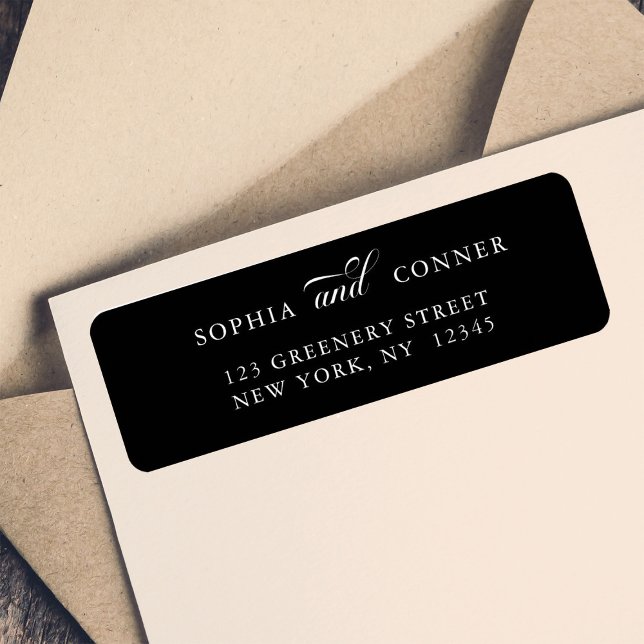 Étiquette Élégant Classy Calligraphie Adresse de retour Noir (Créateur téléchargé)