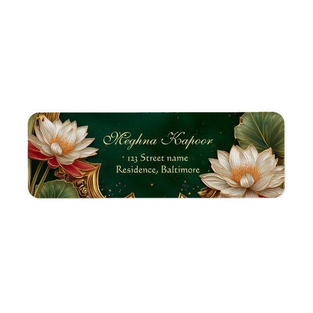 Étiquette Élégant Classy Gold Lotus Mariage indien Green (Devant)
