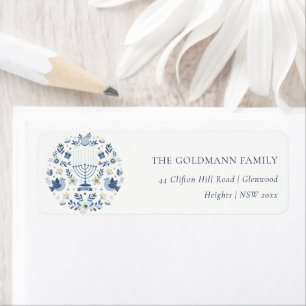 Étiquette Elegant Classy Navy Blue Hanoukka Floral Adresse