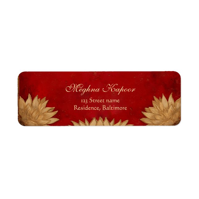 Étiquette Élégant Classy Rouge or Lotus Mariage indien (Devant)