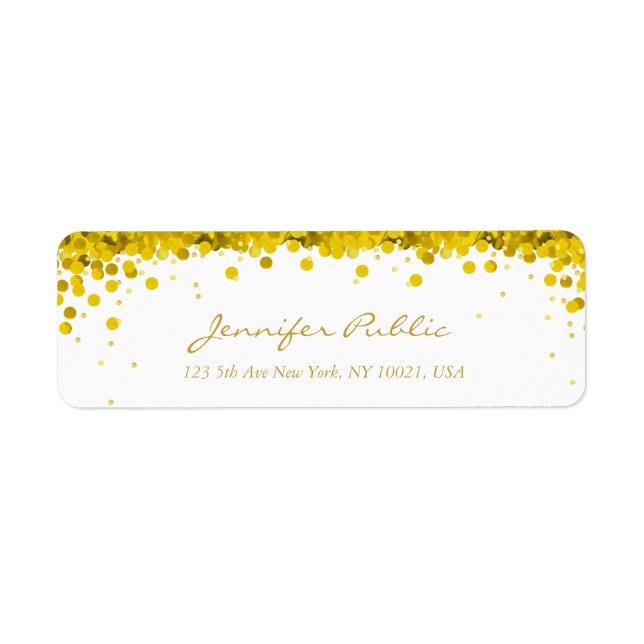 Étiquette Élégant Confetti Or Script Luxe Moderne Plain (Devant)