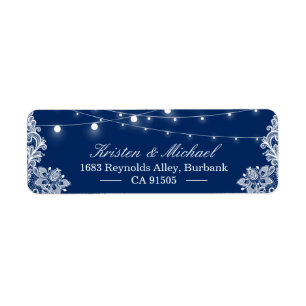 Étiquette Élégant cordon lumineux blanc dentelle bleu marine