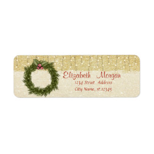 Étiquette Élégant, Couronne de Noël, Glitterie d'or