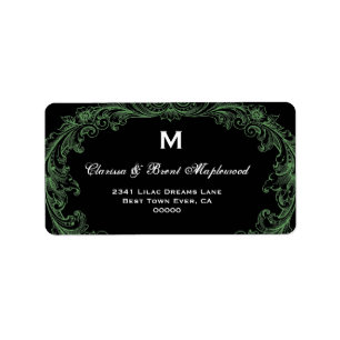 Étiquette Élégant cuir vert noir Vintage Monogramme B453
