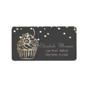 Étiquette Elegant Cupcake,Faux Gold Foil Confetti