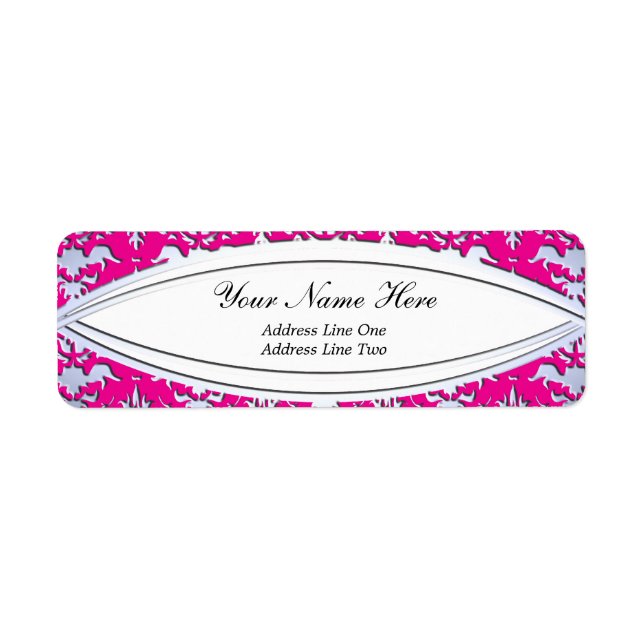 Étiquette Élégant Damas Embossé rose chaud et argent (Devant)