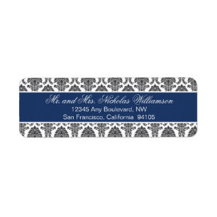 Étiquette Elegant Damask Return Address Label (marine)