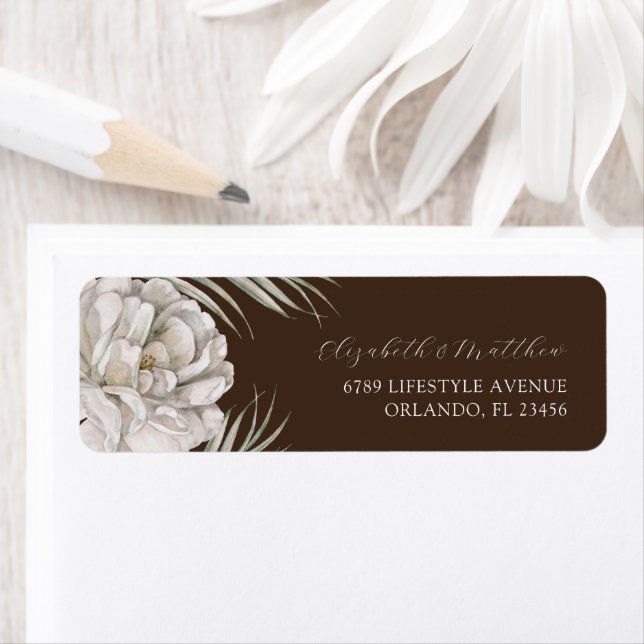 Étiquette Elegant Dark Brown & Floral Wedding (En situation)