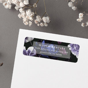 Étiquette Elegant Dark Violet Floral Return Address