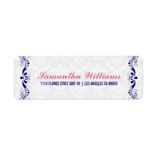 Étiquette Élégant dentelle florale Royal-Blue blanc