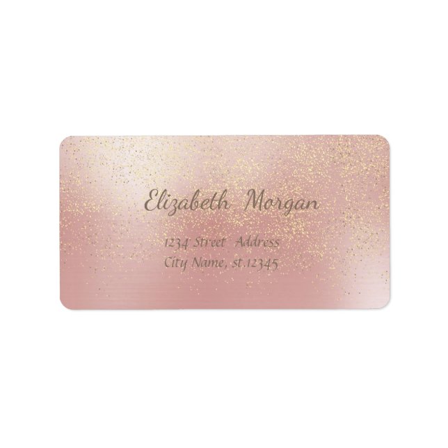 Étiquette Elégant Design, Rose, Fux Gold Foil Confetti (Devant)